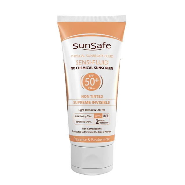 ضد آفتاب فلوئیدی +SPF50 سان سیف مناسب پوست حساس